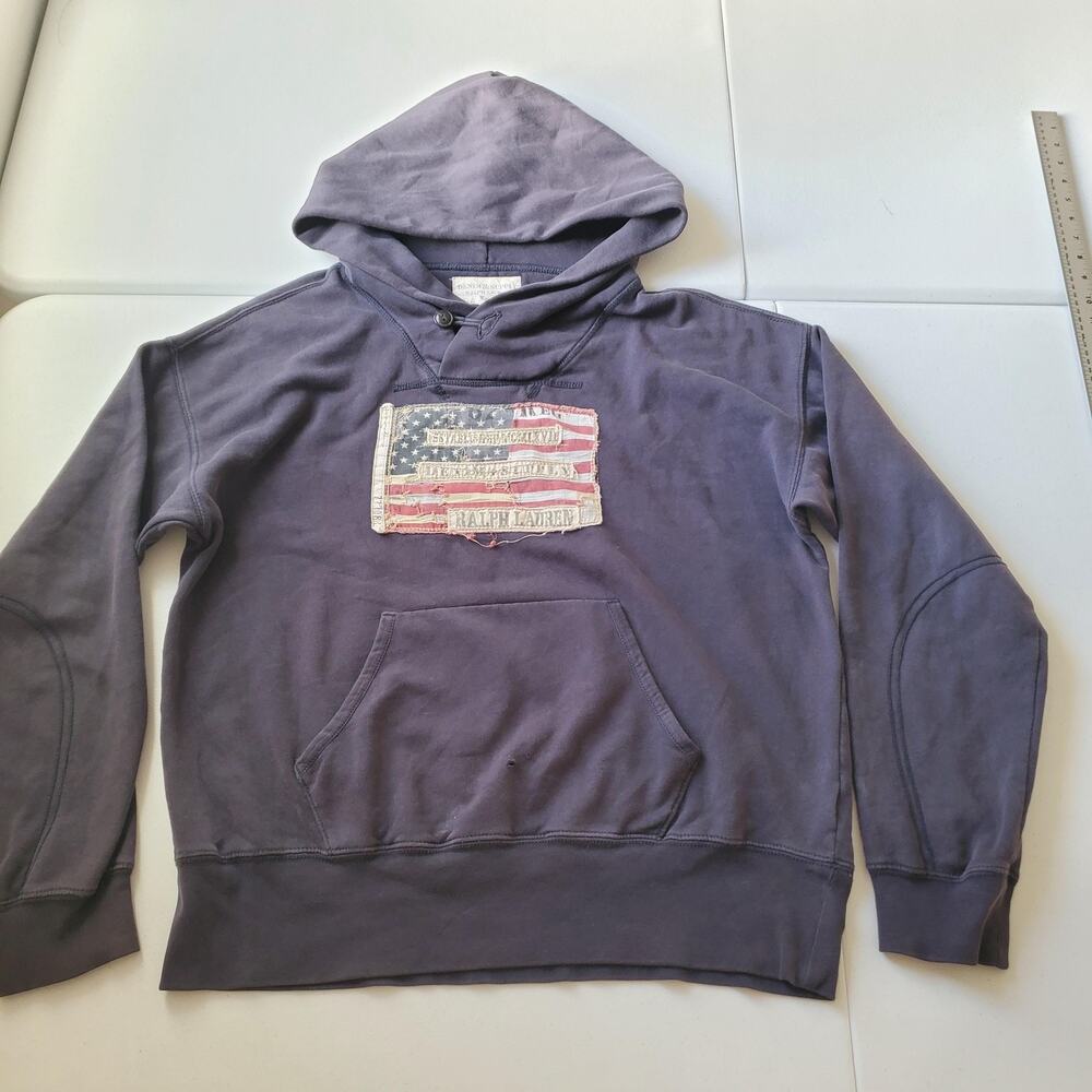 Ralph Lauren Denim & Supply Hoodie Mens Large Purple Flag Graphic Fleece